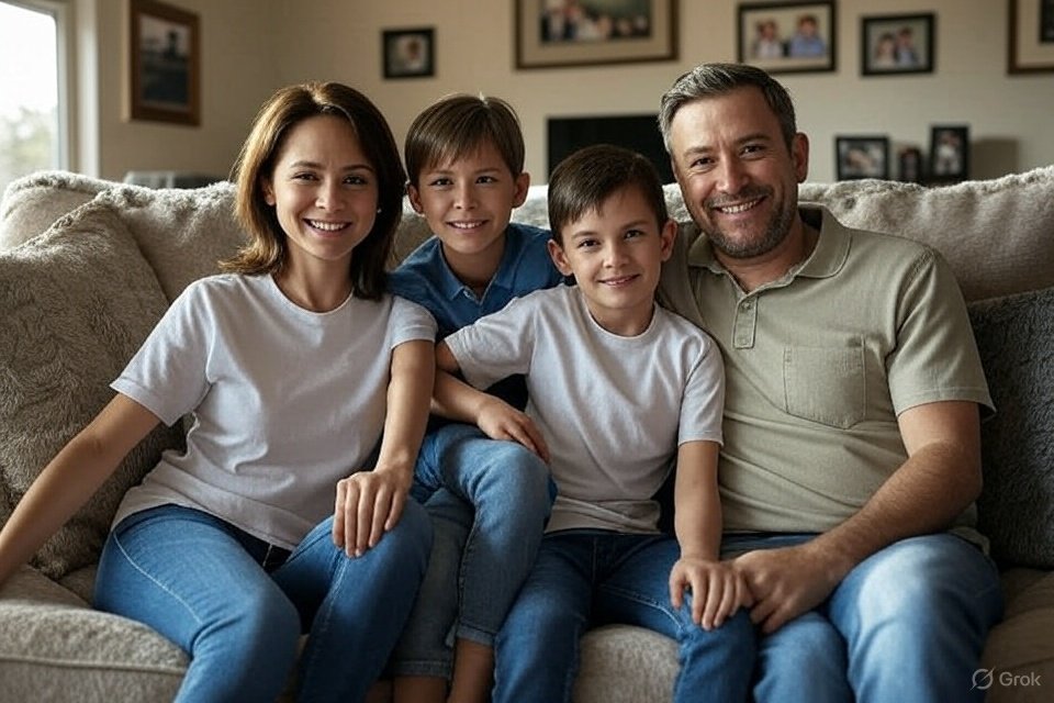 Family at home feeling relieved