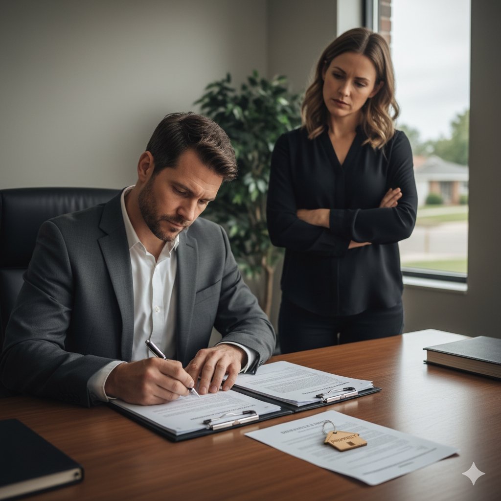 Two separate hands placing a single key onto a neutral surface, symbolizing a mutual, amicable agreement in a divorce.