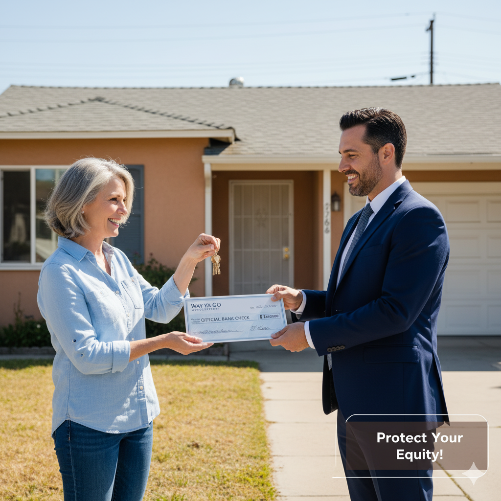 Illustration of shaking hands in front of a house.